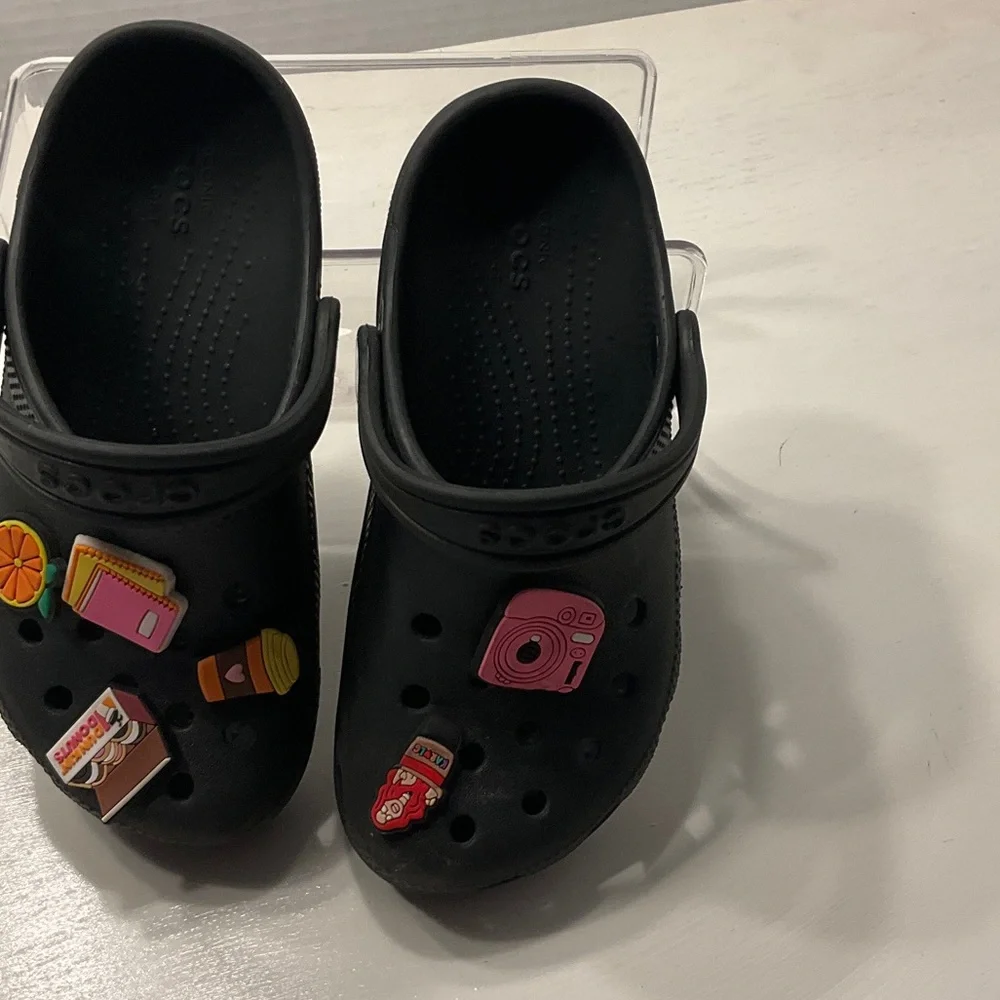 CROCS Kids Black Water Shoes with Colorful Charms